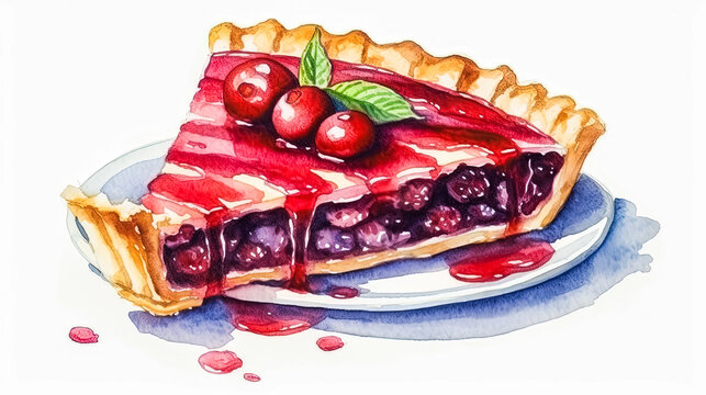 watercolor art a tempting slice of berry pie