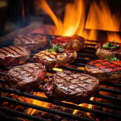 An Argentinian parrilla, with hamburger steaks being grilled, Generative AI