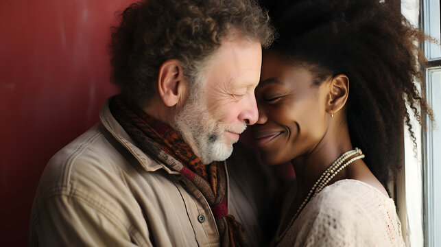 Pareja interracial abrazandose