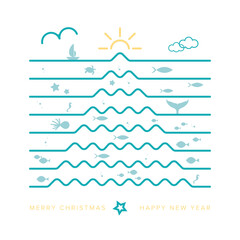 Vector Christmas Card, Inspired by Summer and Marine Life. Abstract Concept Image.
