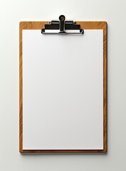 a Clipboard with a black sheet of paper, space for copy in a Vertical format, in a Signage-themed, photorealistic illustration in JPG. Generative ai