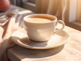 Fototapeta premium Cup of coffee on the table, photorealistic, Generative AI
