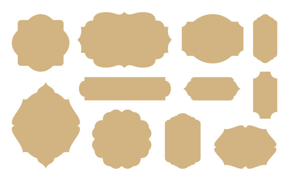 Vintage tags retro labels cut file. Vector templates for wine badge, food label, price sticker, holiday gift tag, greeting card. Old fashioned ornate die-cut shapes for cardboard, paper, scrapbook.