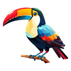 Fototapeta premium A large toucan toko sits on a branch. Beautiful characters toucans in cartoon style transparent background generative ai