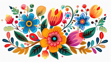 a Mexican floral design, bright and colorful, flat color graphic in a Festive-themed, horizontal format of graphic illustration in JPG. Generative ai - obrazy, fototapety, plakaty