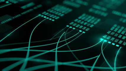abstract information technology background with animated code lines and data flow, 4k uhd
