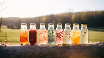 Generative AI, Homemade fermented kombucha drink, healthy tea, natural probiotic flavored drink - obrazy, fototapety, plakaty