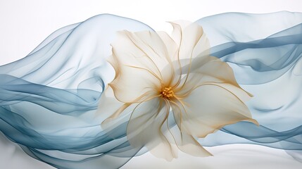 Delicate background with transparent x-ray turquoise, blue flowers on a white background.