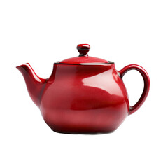  a Classic red ceramic glazed teapot in a side view in an isolated and transparent PNG in a Drink-themed, photorealistic illustration. Generative ai