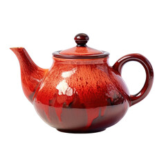  a Classic red ceramic glazed teapot in a side view in an isolated and transparent PNG in a Drink-themed, photorealistic illustration. Generative ai