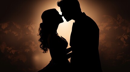 Black silhouette of kissing groom and bride