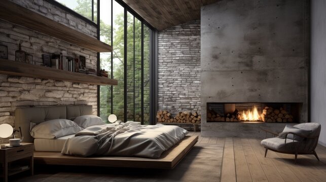The Modern of Loft Bedroom / 3D render image