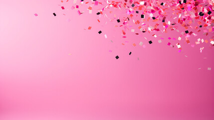 Falling confetti on bright pink background - obrazy, fototapety, plakaty
