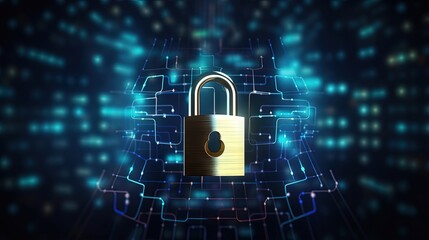 Closed Padlock on technology background, Technology security concept. Modern safety digital background. Lock Protection system, Cyber Security or internet network protection