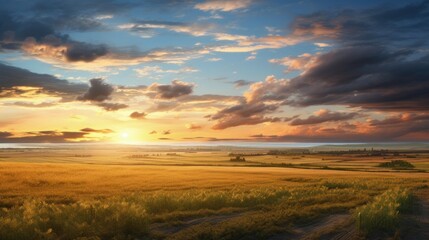Fototapeta premium Landscape, sunny dawn in a field