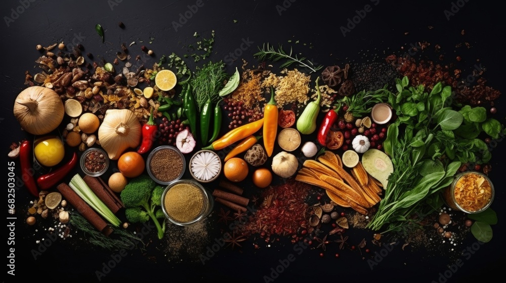 Poster garbage sorting. organic food waste from vegetable ready for recycling and to compost on the dark ba