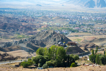 The majestic mountains and the magnificent Doğubeyazıt city view from Ishakpasa Palace. Agri,...