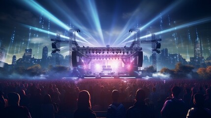 an image of city lights illuminating an outdoor music festival stage