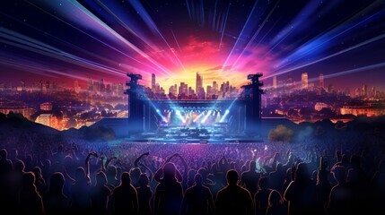 an image of city lights illuminating an outdoor music festival stage