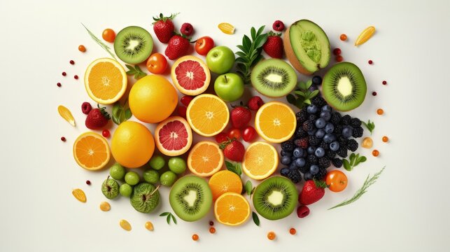 Foods high in vitamin C. Food rish in antioxidant, fiber, carbohydrates. Boost immune system and brain; balances cholesterol; promotes healthy heart.Top view
