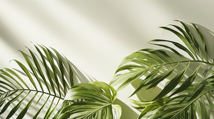 Shadow of tropical leaves on light background