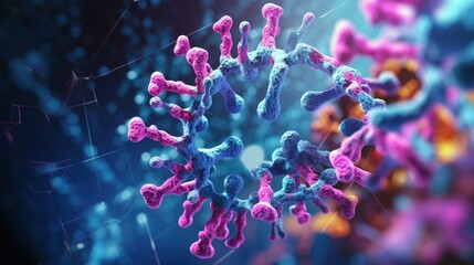 Virus with RNA molecule inside. Viral genetics concept. 3D rendered illustration. - obrazy, fototapety, plakaty
