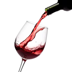 Fotobehang Wine being poured into a wine glass in a side view in an isolated and transparent PNG in a Drink-themed, photorealistic illustration. Generative ai © Purple Penguin GFX