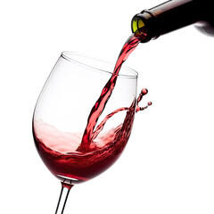 Wine being poured into a wine glass in a side view in an isolated and transparent PNG in a Drink-themed, photorealistic illustration. Generative ai
