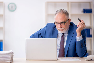 Old male employee working in the office