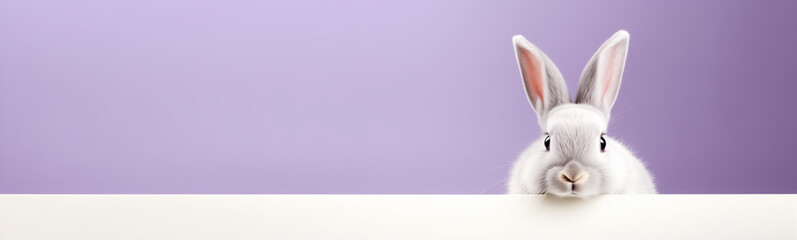 Obraz premium Cute Easter Bunny Pet Rabbit With Copy Space For Easter Background, Isolated White Bunny Background, Pastel Colors, Easter Celebration