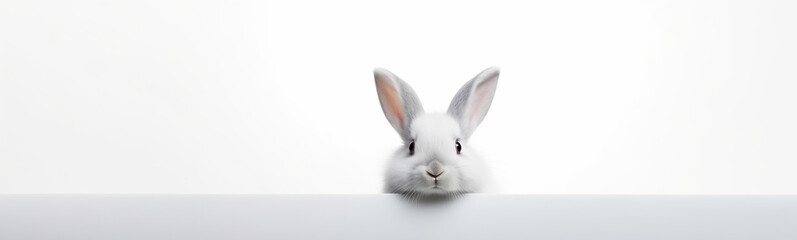Obraz premium Cute Easter Bunny Pet Rabbit With Copy Space For Easter Background, Isolated White Bunny Background, Pastel Colors, Easter Celebration