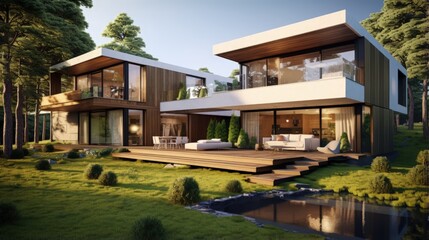 Fototapeta na wymiar 3D Rendering Modern House Design