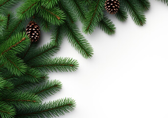 Christmas pine branch on white background with free space for text. AI generated