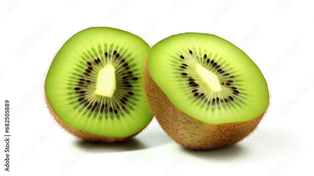 Poster Kiwi fruit two slice isolated on white background. Clipping Path. Full depth of field.