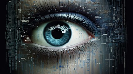 Eye viewing digital information represented by circles and signs