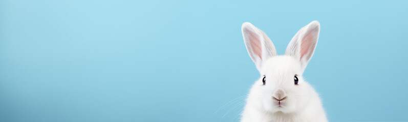 Cute Easter Bunny Pet Rabbit With Copy Space For Easter Background, Isolated White Bunny Background, Pastel Colors, Easter Celebration