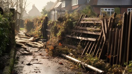 Storm "Eunice" damage to a garden fence in the UK on 18 Feb 2022.