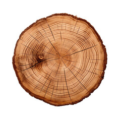 Fototapeta premium a round slab of wood in a top view, isolated and transparent PNG in a Woodworking-themed, photorealistic illustration. Generative ai