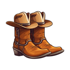 Cowboy boots and western hat. Vector illustration - obrazy, fototapety, plakaty