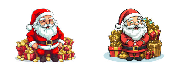 Santa with bags. Cartoon vector illustration