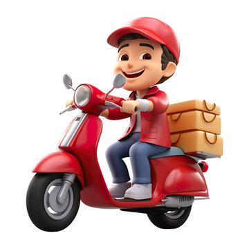 3d rendering delivery man character with scooter illustration object isolated on transparent background. 