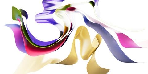 silk fabric design element, 3d render layered cloth flying in the wind.Waving satin cloth isolated on transparent PNG background 