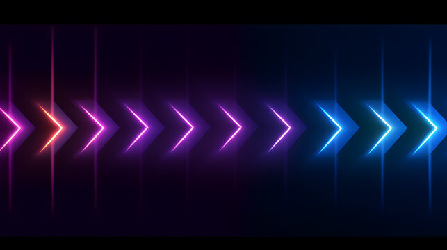 Beautiful neon colored arrows on the dark background