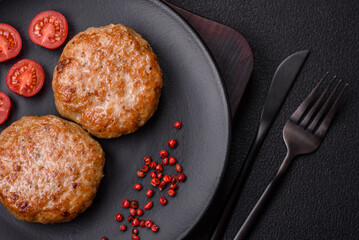 Delicious fresh fried minced fish cutlets with spices and herbs