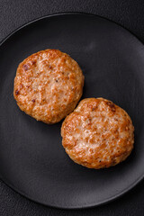 Delicious fresh fried minced fish cutlets with spices and herbs
