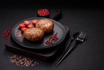 Delicious fresh fried minced fish cutlets with spices and herbs