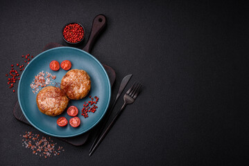 Delicious fresh fried minced fish cutlets with spices and herbs