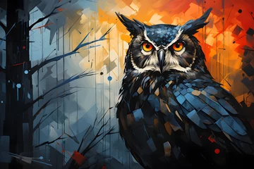 Poster Captivating owl in a wooded area of the forest of a vast wilderness landscape © Chris