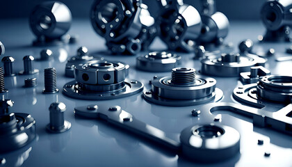 Close-ups of industrially manufactured metal parts for industry after production - Illustration