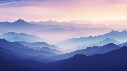 A mountain range with layers of misty, gradient peaks.